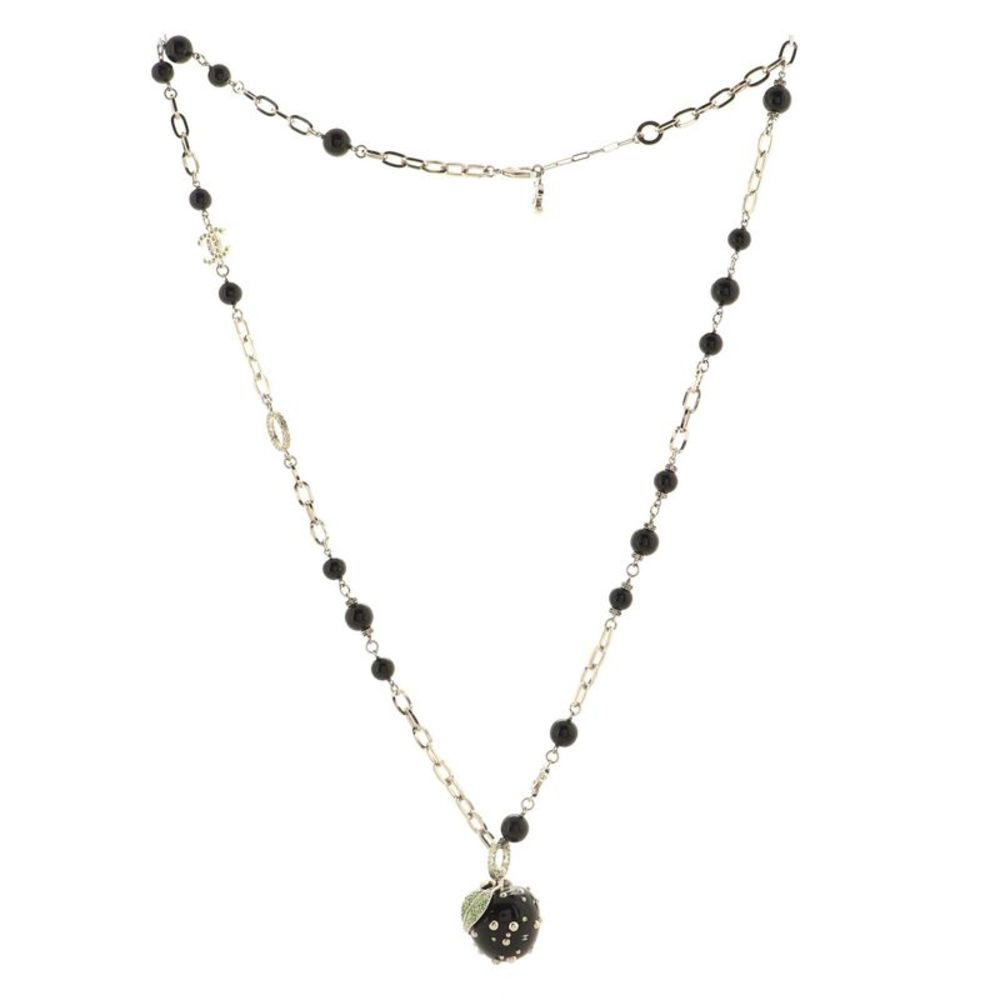 Chanel Apple Pendant Necklace Metal with Crystals and Beads Black, Green, Silver